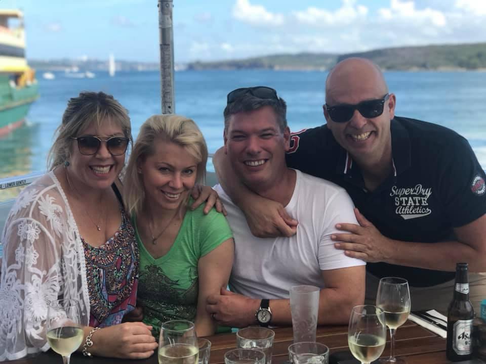 Nick with mates, lunch on the harbour